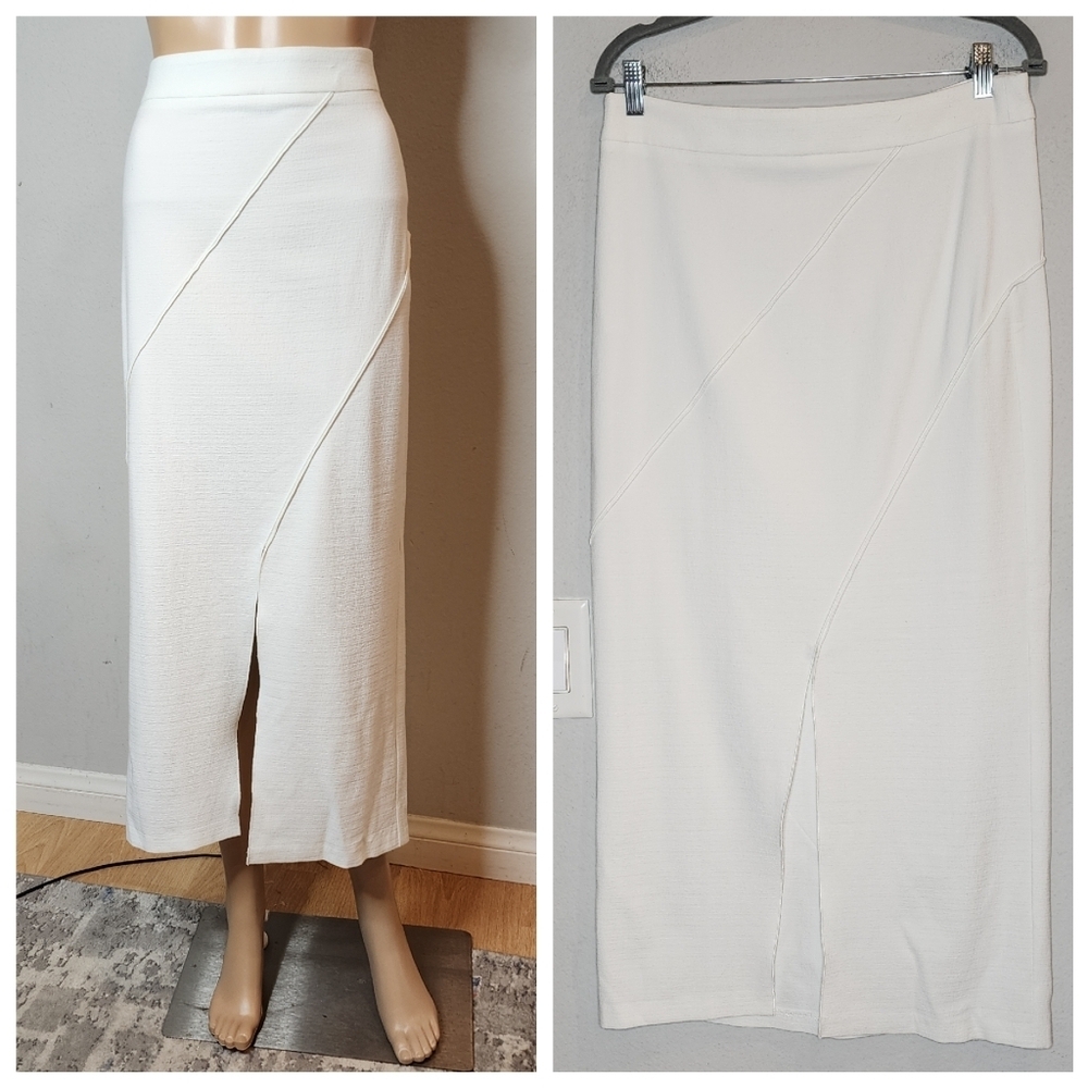Zara Off White M/L Front Slit Midi Maxi Skirt